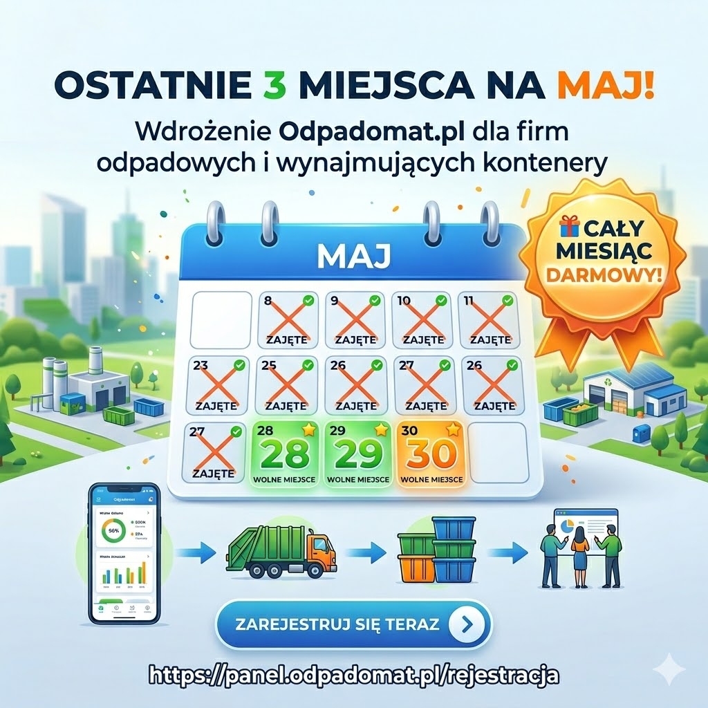 Promocja majowa Odpadomat.pl - darmowy miesiąc i ostatnie 3 miejsca